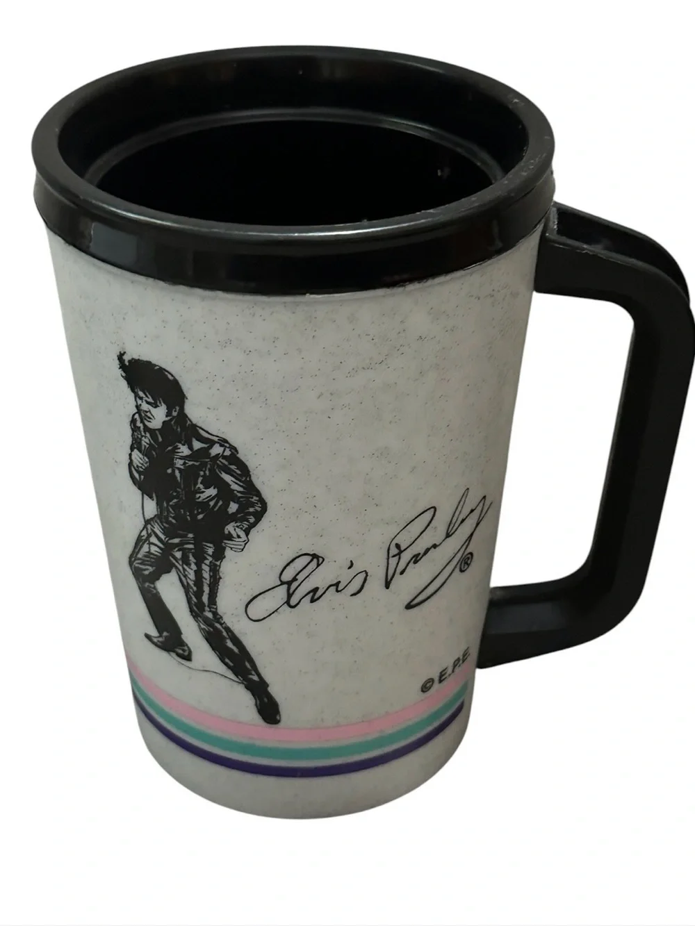 Elvis Presley vintage White Travel plastic Mug with Black Handle